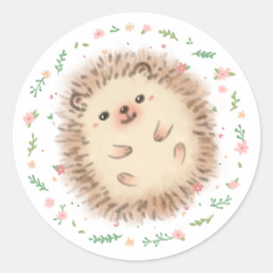 Sticker Rond Illustration Hérisson & Fleurs