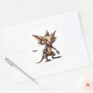 Sticker Rond Illustration hybride de Chupacabra Gremlin