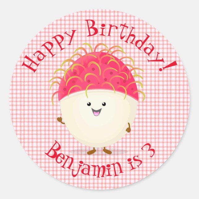 Sticker Rond Illustration mignon du ramboutan rose (Devant)