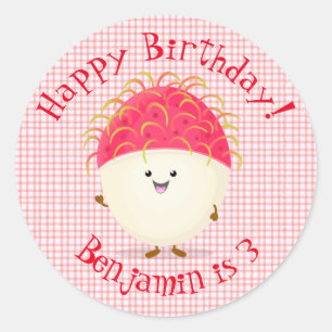Sticker Rond Illustration mignon du ramboutan rose