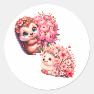 Sticker Rond Illustration mignonne d'un duo de hérissons romant