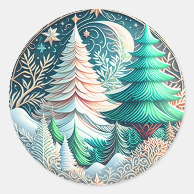 Sticker Rond Illustration moderne des arbres élégants de Noël (Devant)