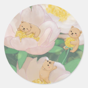 Sticker Rond Illustration nounours & Fleurs