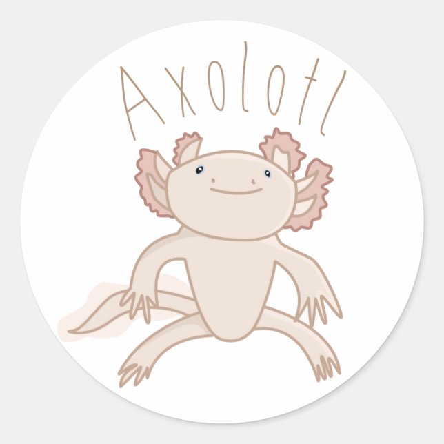 Sticker Rond Illustration numérique Axolotl, animal mignon (Devant)