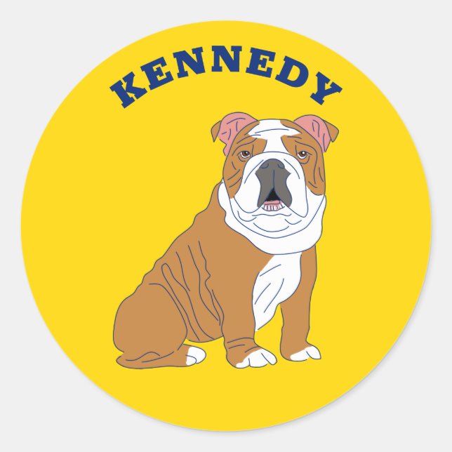 Sticker Rond Illustration personnalisée de bouledogue anglais (Devant)