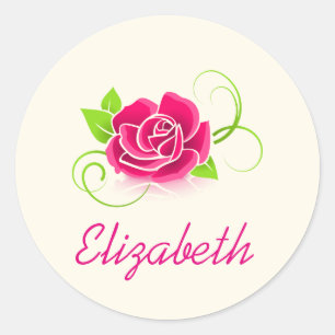 Sticker Rond Illustration personnalisée de rose rose