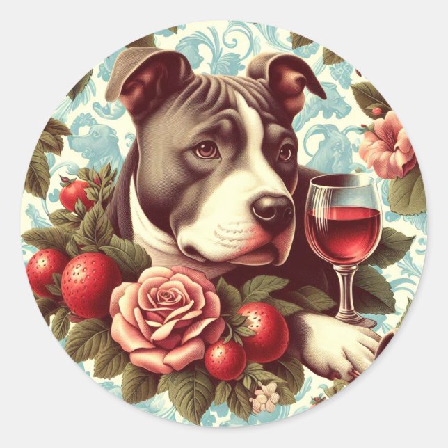 Sticker Rond Illustration Retro American Pit Bull Terrier (Devant)