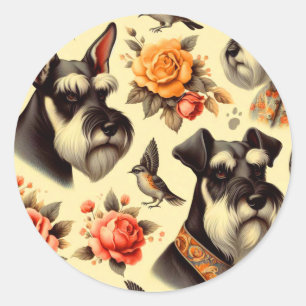 Sticker Rond Illustration Retro Cute Schnauzer
