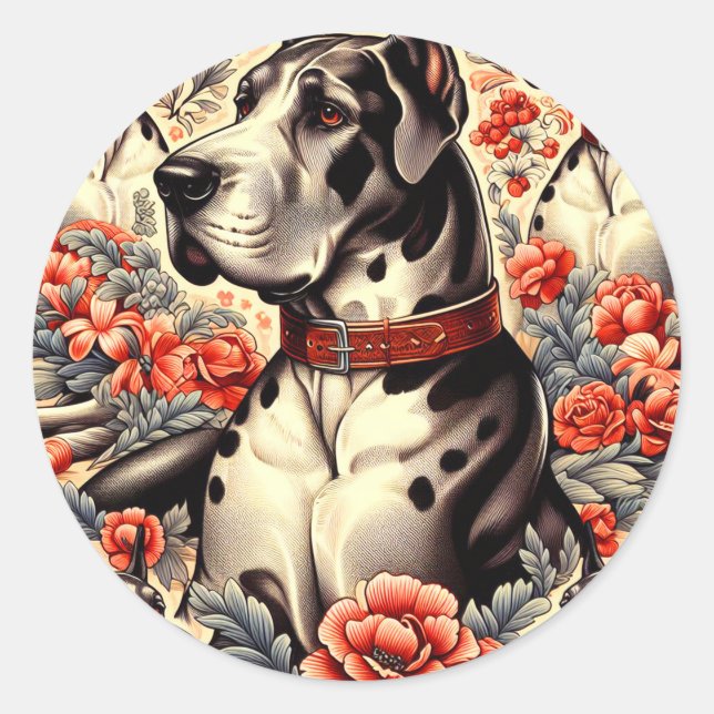 Sticker Rond Illustration Retro Great Dane (Devant)