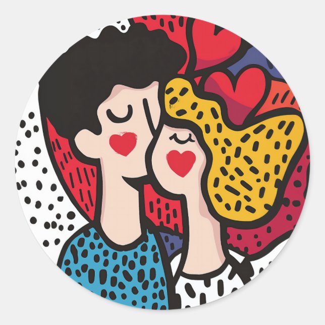 Sticker Rond Illustration romantique d'un couple amoureux (Devant)