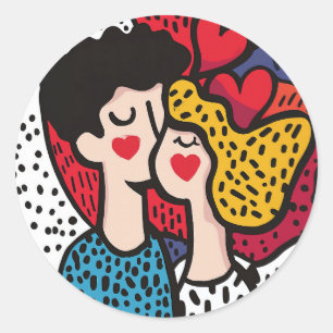 Sticker Rond Illustration romantique d'un couple amoureux