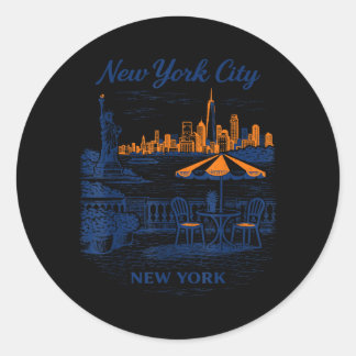 Sticker Rond Illustration Scénique de Voyage Vintage de la Vill