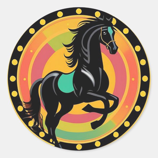 Sticker Rond Illustration stylisée d'un cheval noir (Devant)