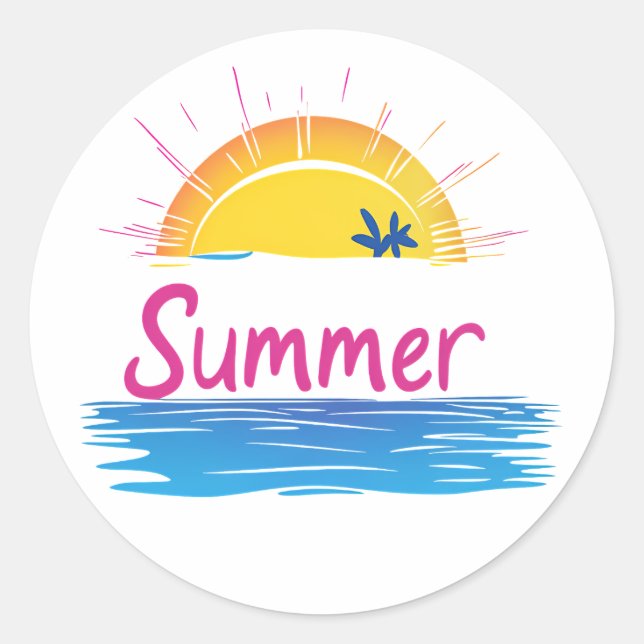 Sticker Rond Illustration Sunset Summer Beach (Devant)