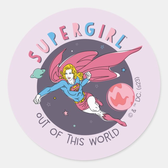 Sticker Rond Illustration Supergirl volant vers le haut (Devant)