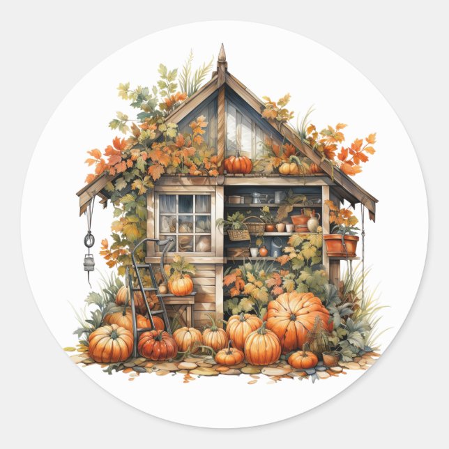 Sticker Rond Illustration Thanksgiving Garden Shed (Devant)