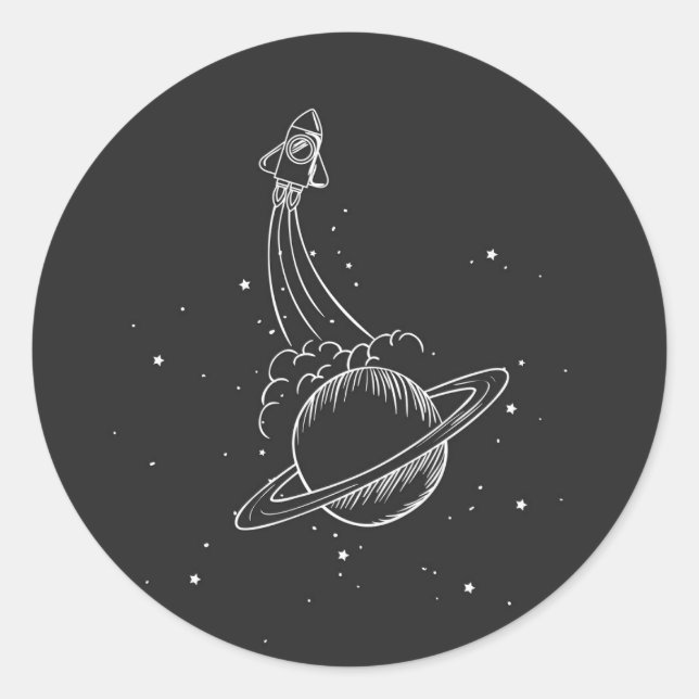 Sticker Rond Illustration vaisseau spatial Saturn (Devant)