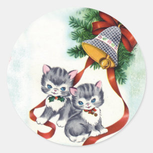 Sticker Rond Illustration Vintage adorable des chatons