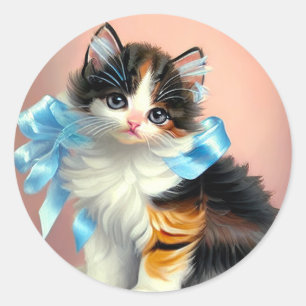 Sticker Rond Illustration vintage Calico Kitten