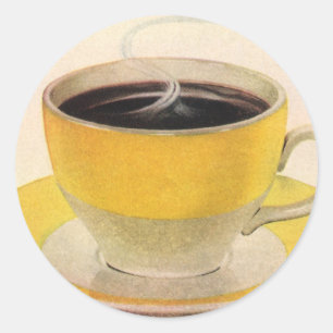 Sticker Rond Illustration vintage de café dans une tasse jaune