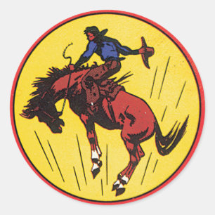 Sticker Rond illustration vintage de cowboy rodéo