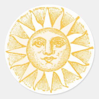 Sticker Rond Illustration Vintage de la face du soleil