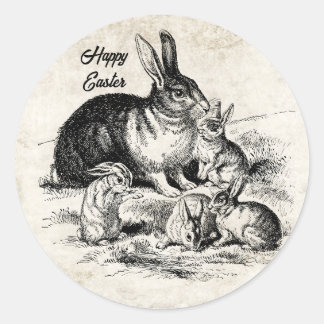 Sticker Rond Illustration vintage de la famille de lapins, lapi