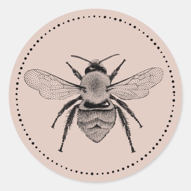 Sticker Rond Illustration vintage de l'abeille de miel rose pâl (Devant)