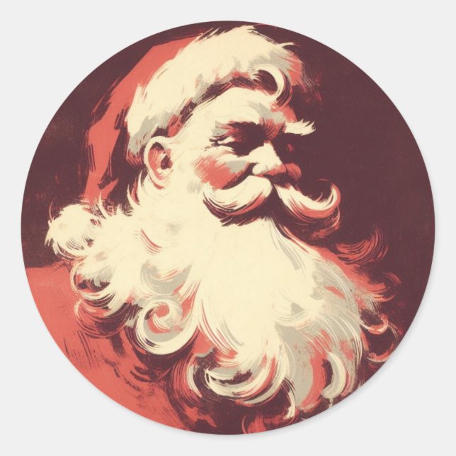 Sticker Rond Illustration Vintage de Retro Père Noël (Devant)