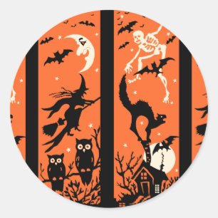 Sticker Rond Illustration vintage de silhouette de Halloween