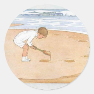 Sticker Rond Illustration Vintage du bord de mer