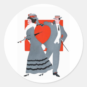 Sticker Rond Illustration vintage édouardienne d'un couple pour