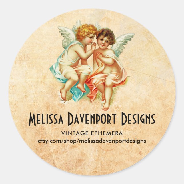 Sticker Rond Illustration vintage Ephemera Angel Cherubs (Devant)