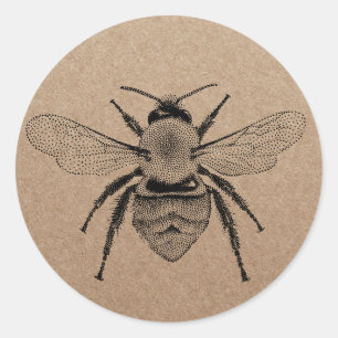 Sticker Rond Illustration vintage Honey Bee Rustic Kraft