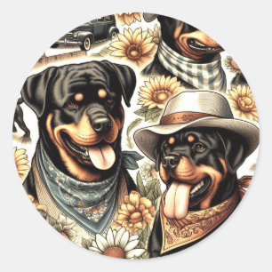 Sticker Rond Illustration vintage sans fil