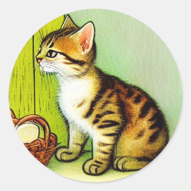 Sticker Rond Illustration vintage Tabby Cat (Devant)