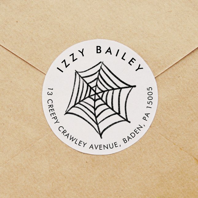 Sticker Rond Illustration Web Spider Halloween Adresse de retou (Spider Web Illustration Halloween Return Address Classic Round Sticker)