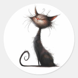 Sticker Rond Illustration Whimsical Black Cat