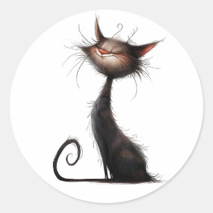 Sticker Rond Illustration Whimsical Black Cat