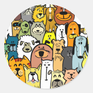 Sticker Rond illustrations Animées de chats et de chiens