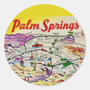 Sticker Rond Illustré Rétro Palm Springs 