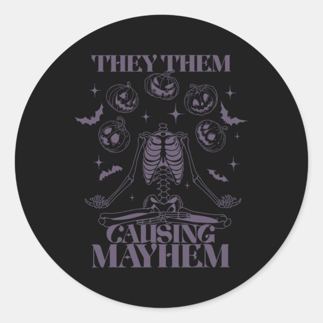 Sticker Rond Ils Causent Mayhem Skeleton Boho Halloween N (Devant)