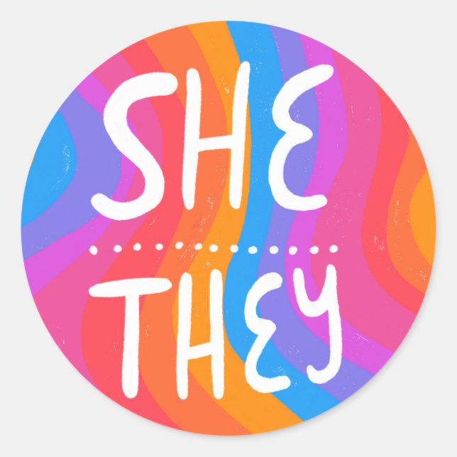 Sticker Rond ILS/ELLES Prononononounes Rainbow Handlettering Fe (Devant)