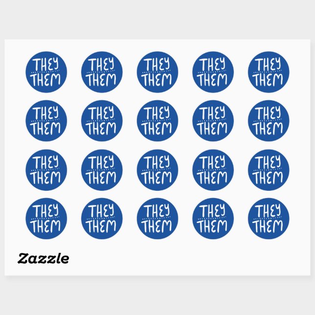 Sticker Rond ILS / EUX Pronononouns Blue Handlettering Ensemble (Feuille)