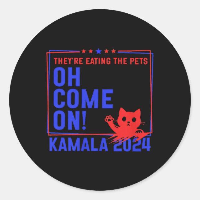 Sticker Rond Ils mangent les chiens ! Chat! Les animaux ! Kamal (Devant)