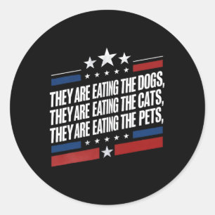 Sticker Rond Ils mangent les chiens les chats les animaux de co
