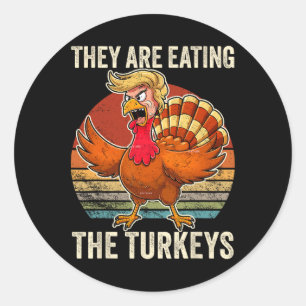 Sticker Rond Ils mangent les dindes de Thanksgiving