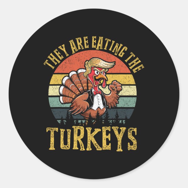 Sticker Rond Ils Mangent Les Dindons Thanksgiving Turkey Tr (Devant)