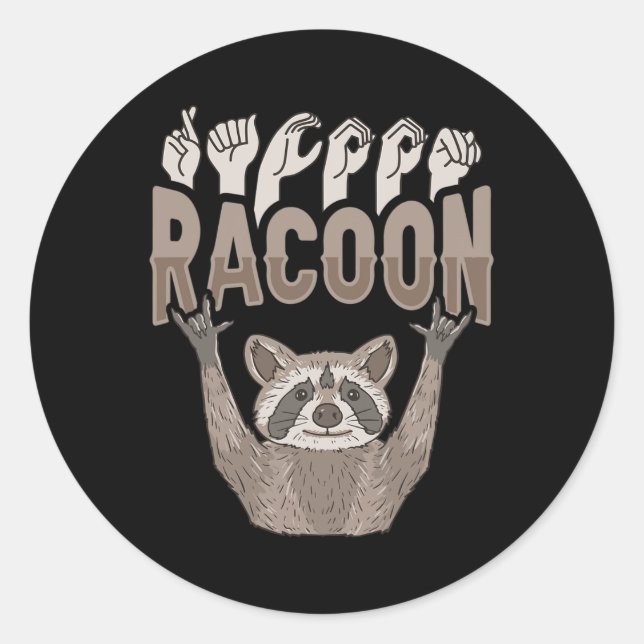 Sticker Rond ILY Racoon ASL Geste MAIN Sourde Perte auditive Aw (Devant)