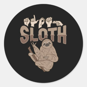 Sticker Rond ILY Sloth ASL Gesture mains sourdes Perte d'auditi